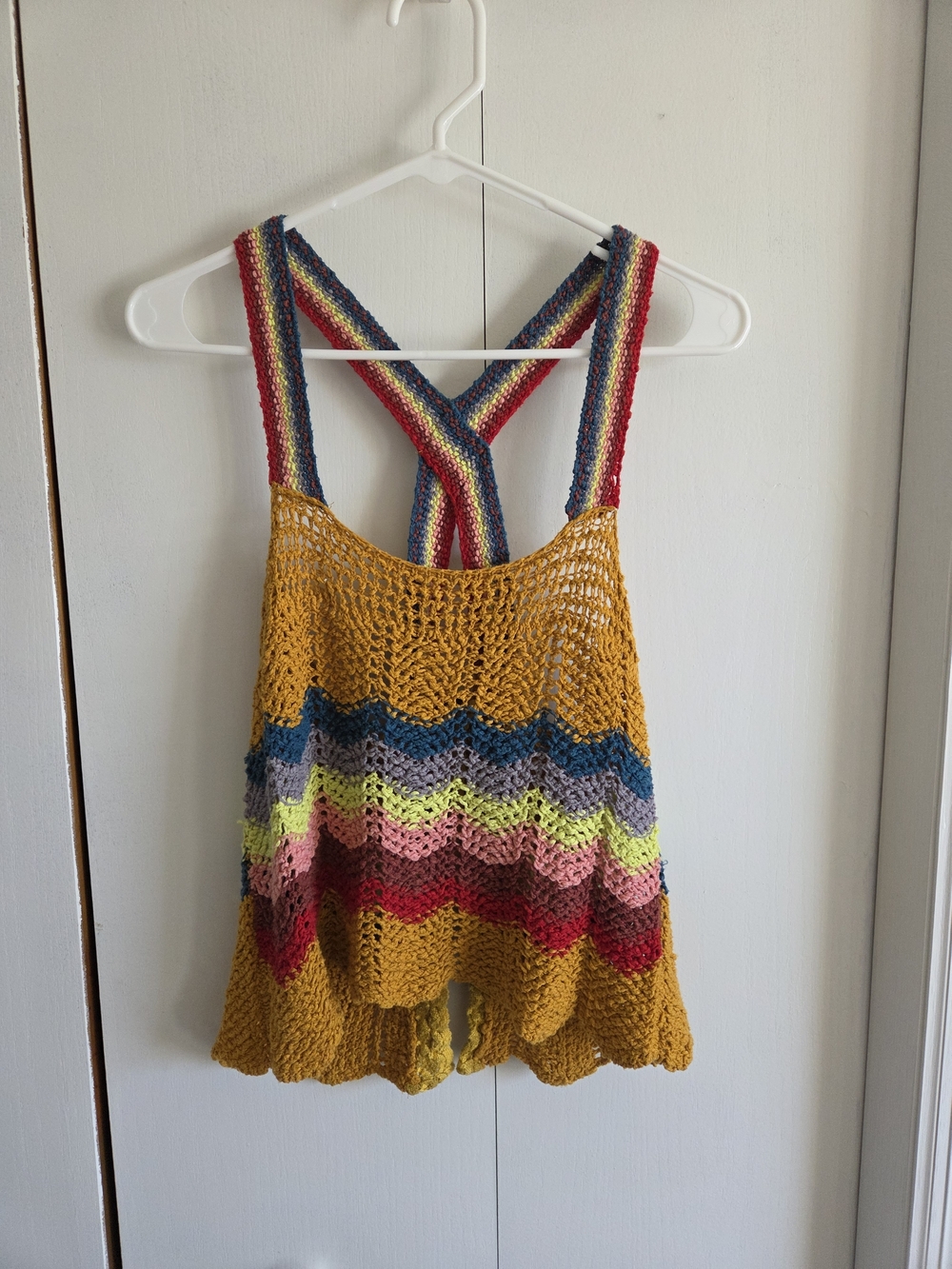 Free People Mustard Crochet Striped Tank Top - Multi